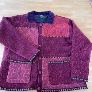 Icelandic Wool Button Up Lined Sweater Cardigan Fall Colors Large Womens
